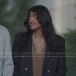 Kavita’s khakie printed v-neck top on Greys Anatomy