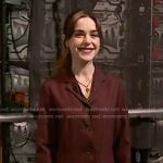 Kiernan Shipka’s burgundy plaid pleated blazer dress on Today