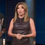 Kit's brown sleeveless leather mini dress on Access Hollywood