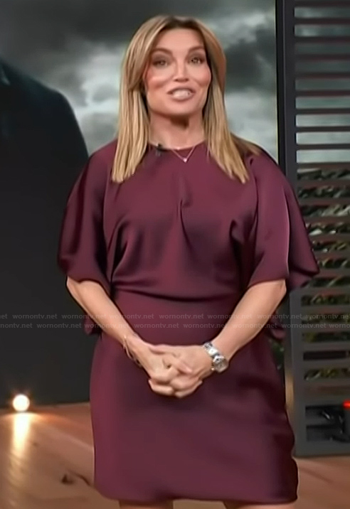 Kit’s burgundy satin mini dress on Access Hollywood