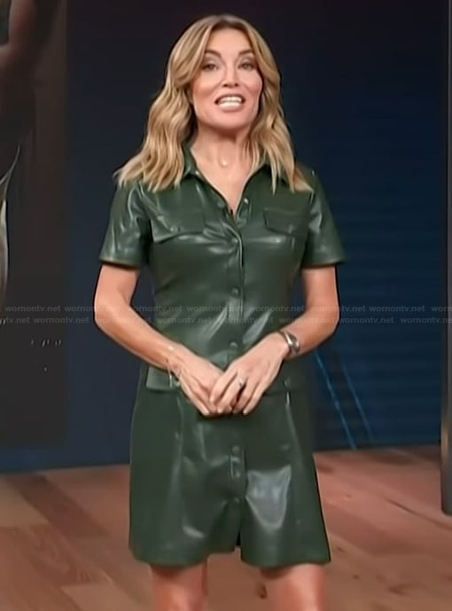 Kit's green leather shirtdress on Access Hollywood