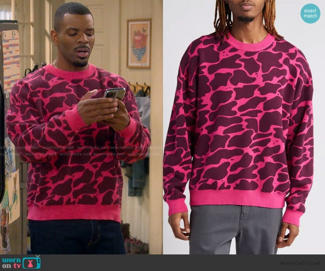 Krost Abstract Jacquard Cotton Sweater worn by Bernard Upshaw Jr (Jermelle Simon-Jones) on The Upshaws