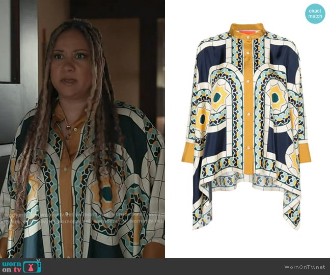 La DoubleJ Foulard Silk Shirt in Mudejar Placée worn by Karen Wilson (Tracie Thoms) on 9-1-1