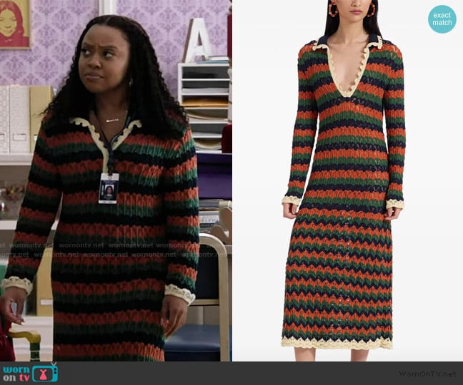 LA DoubleJ Perry crochet cotton polo dress worn by Janine Teagues (Quinta Brunson) on Abbott Elementary