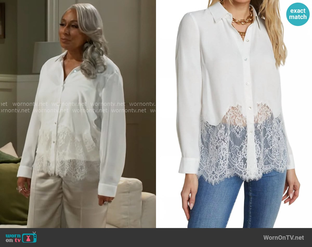 L'Agence Adalee Lace Inset Blouse worn by Anita Dupree (Tamara Tunie) on Beyond the Gates
