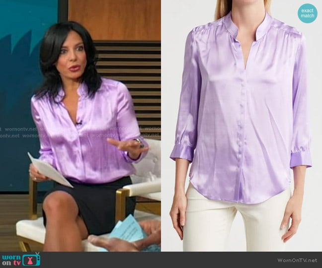 L'Agence Brisbane Three-Quarter Sleeve Silk Button-Up Shirt worn by Dr. Tara Narula on Good Morning America