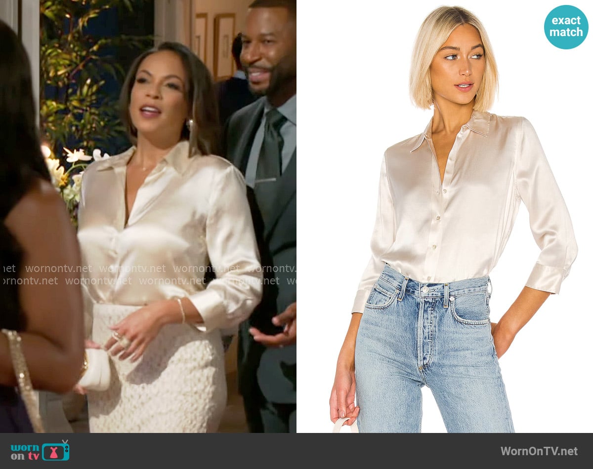 L'Agence Dani Blouse in Champagne worn by Nicole Dupree Richardson (Daphnee Duplaix) on Beyond the Gates