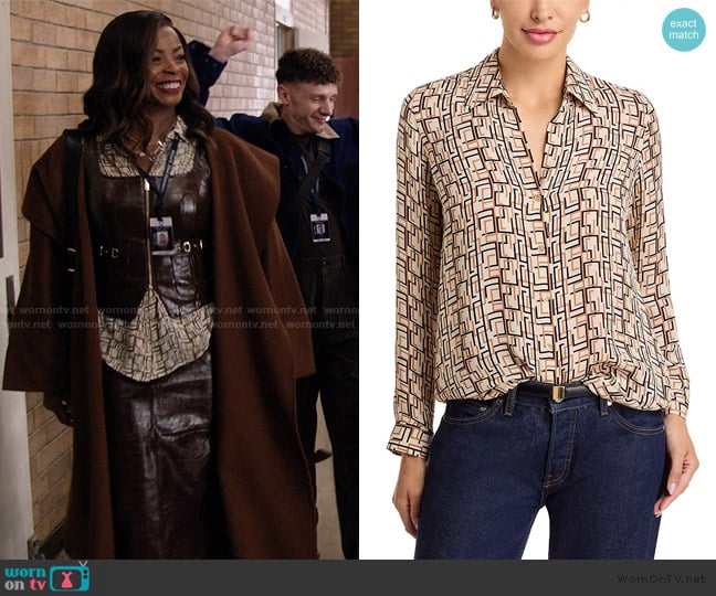 L'Agence Nina geometric-print shirt worn by Ava Coleman (Janelle James) on Abbott Elementary