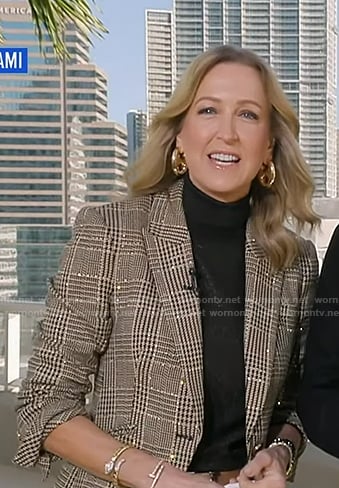 Lara’s beige houndstooth embellished blazer on Good Morning America