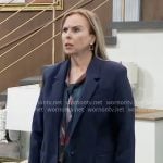 Laura’s floral tie-neck blouse and navy blazer on General Hospital