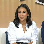 Laura’s white puff sleeve top and black embellished skirt on Today