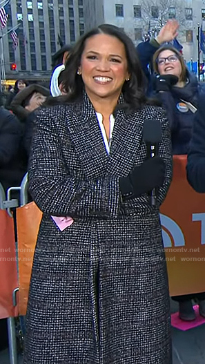 Laura's black plaid coat on Today