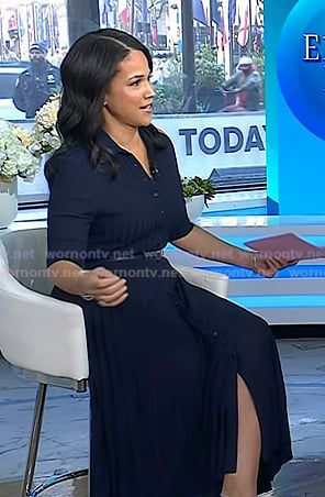 Laura's navy pleated shirtdress on Today