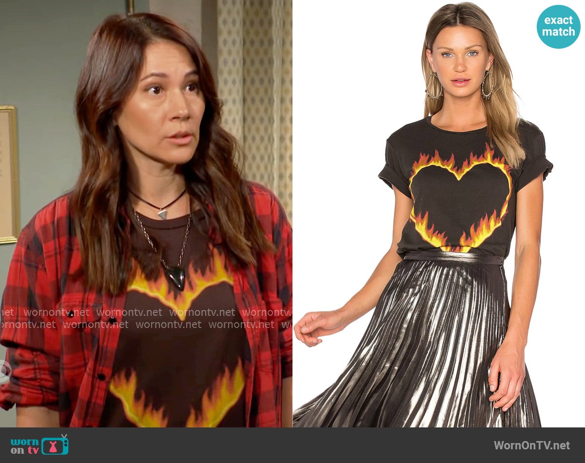 Annie’s flaming heart t-shirt on The Young and the Restless