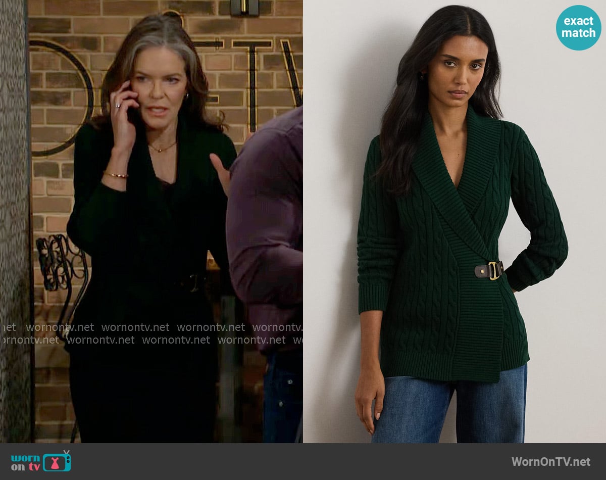 LAUREN Ralph Lauren Buckle-Trim Cotton Sweater in Deep Pine worn by Diane Jenkins (Susan Walters) on The Young and the Restless