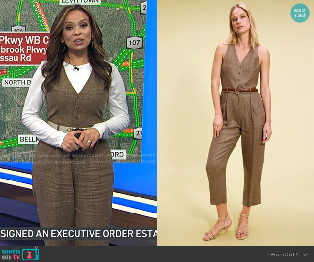 Lauren Ralph Lauren Houndstooth Belted Linen Jumpsuit worn by Adelle Caballero on Today