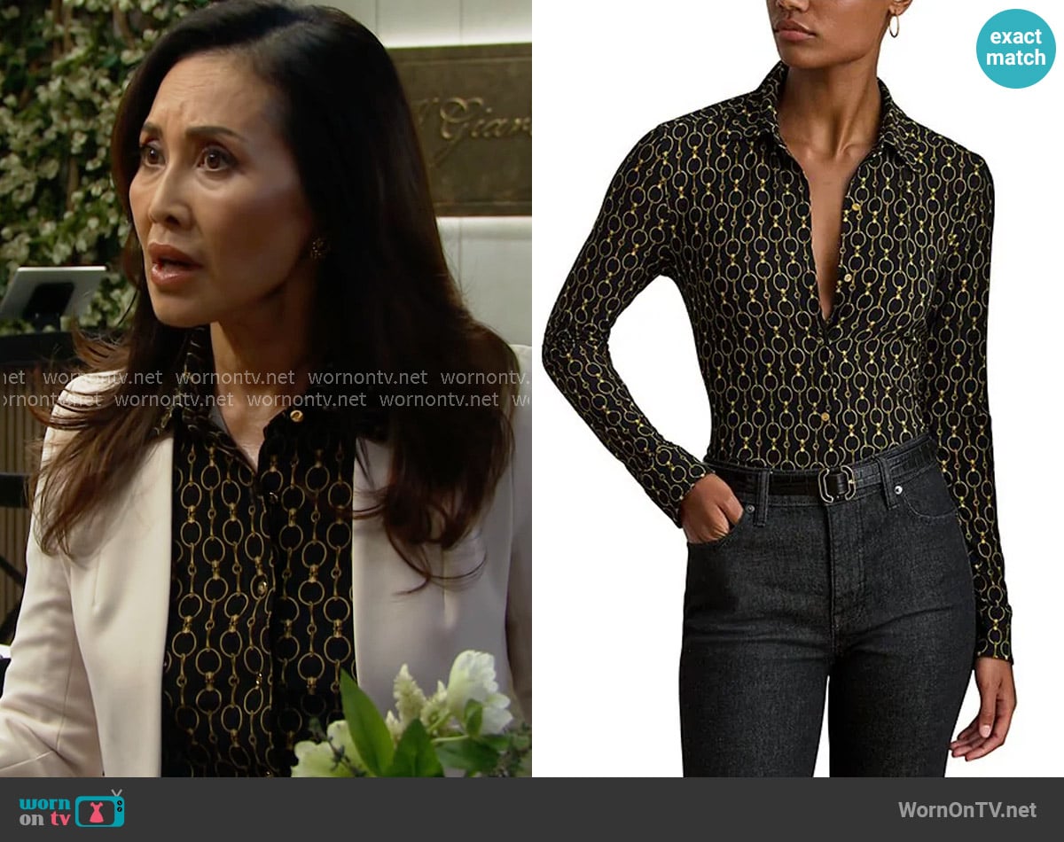 Li’s black chain print shirt on The Bold and the Beautiful