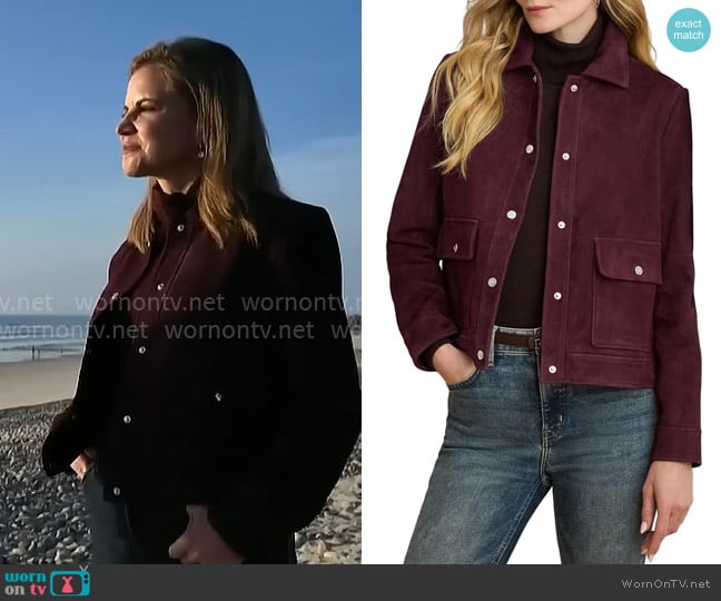 LAUREN Ralph Lauren Suede Jacket in Pinot Noir worn by Natalie Morales on CBS Mornings