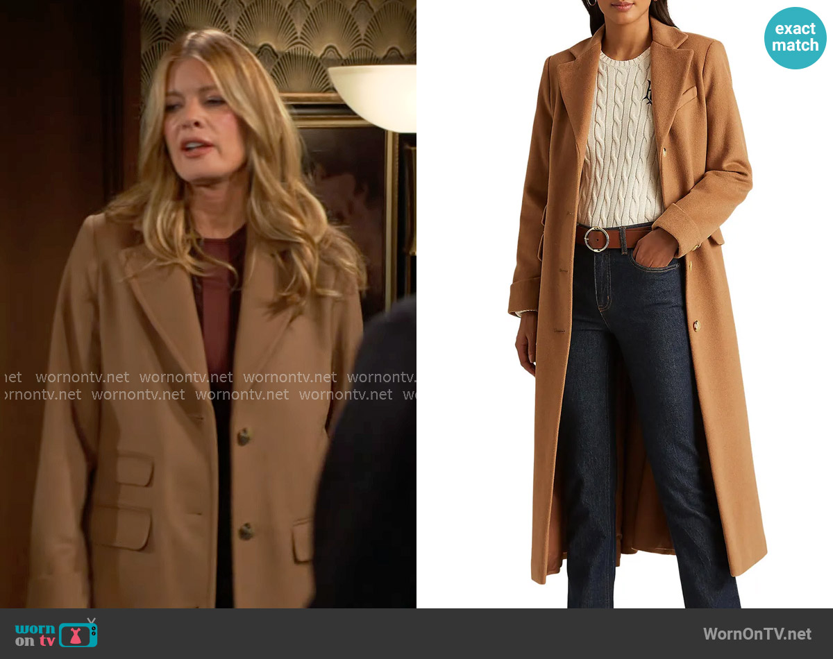 LAUREN Ralph Lauren Wool Blend Longline Coat worn by Phyllis Summers (Michelle Stafford) on The Young and the Restless