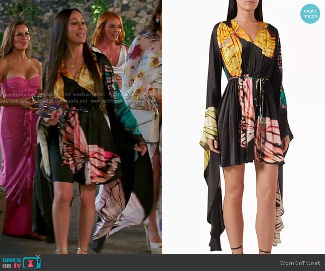 Leo Lin Jolie Papillon-print Mini Dress in Silk worn by Angie Katsanevas on The Real Housewives of Salt Lake City
