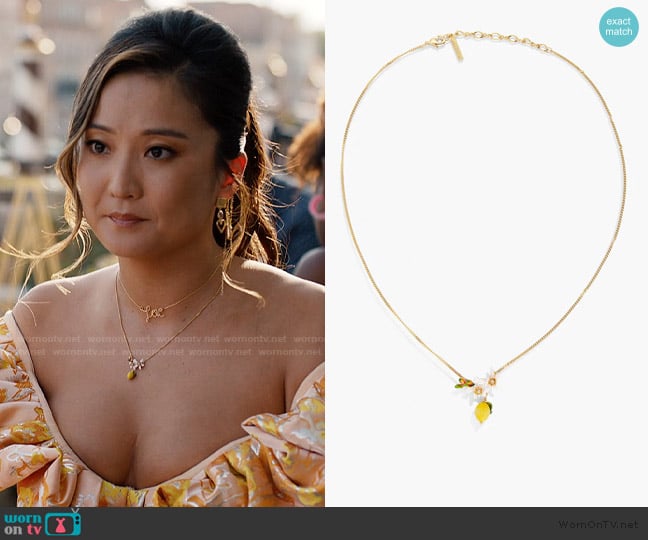 Les Nereides Lemon, Flower Bud and Lemon Blossom Necklace worn by Mindy Chen (Ashley Park) on Emily in Paris