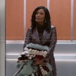 Leslie’s burgundy leather suit and matching fur jacket and bag on Beyond the Gates