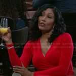 Leslie’s red wrap dress on Beyond the Gates