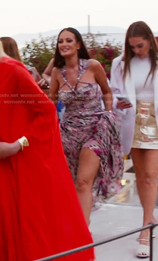 Lisa's pink printed strappy maxi dress on The Real Housewives of Salt Lake City