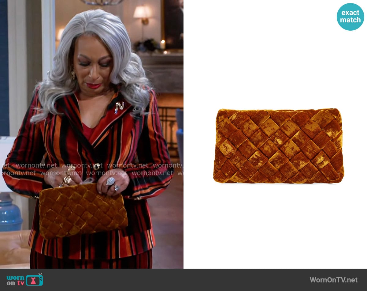 Loeffler Randall Aviva Puffy Woven Clutch worn by Anita Dupree (Tamara Tunie) on Beyond the Gates