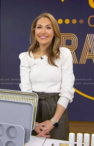 Lori’s white asymmetric sweater and leather pants on Good Morning America