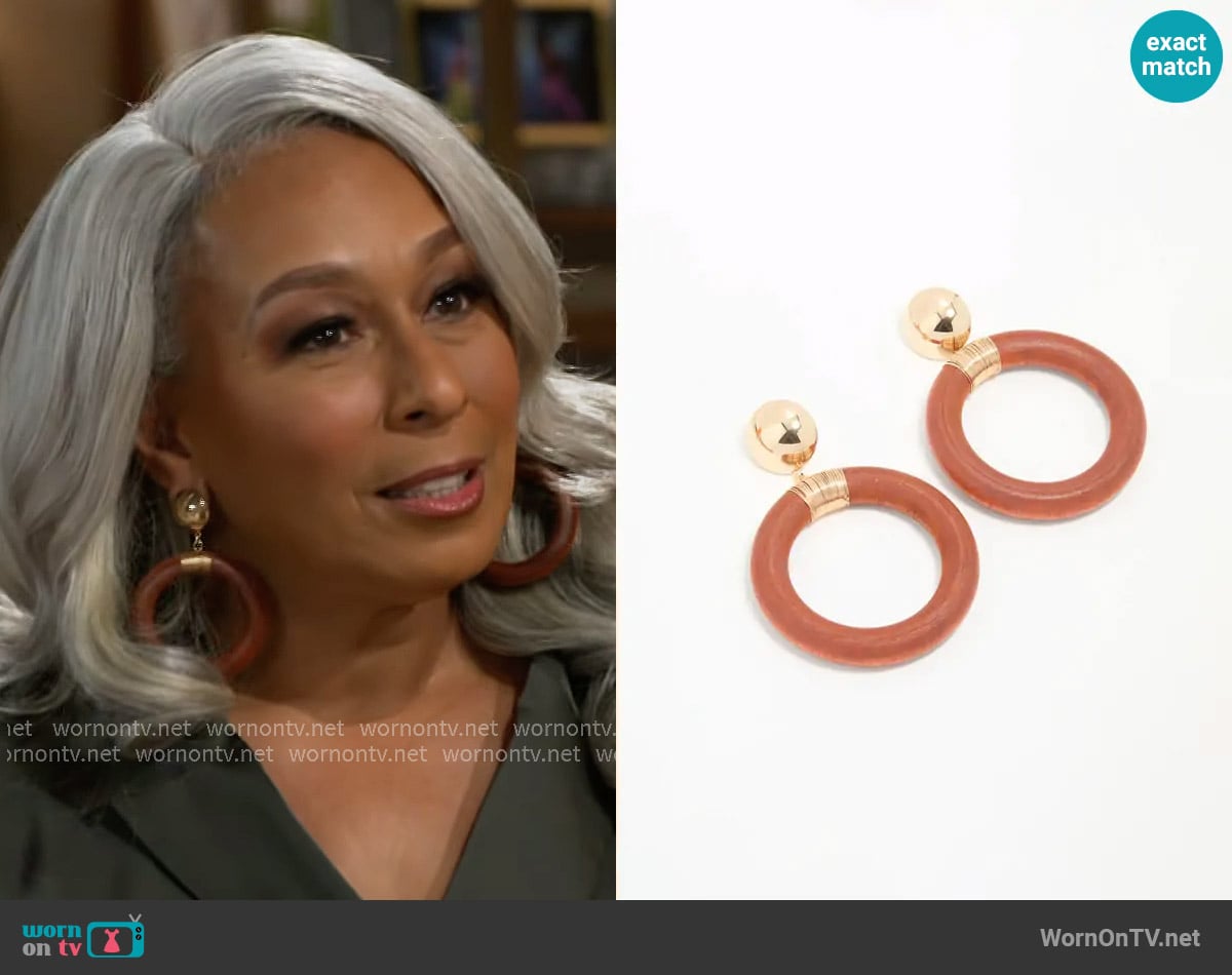Lovisa Brown & Gold Oval Wrapped Drop Earrings worn by Anita Dupree (Tamara Tunie) on Beyond the Gates