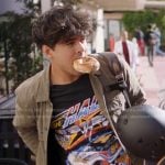 Lucas’s black graphic print tee on Greys Anatomy