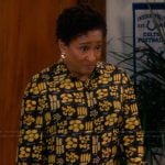 Lucretia’s black printed shirt on The Upshaws