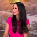 Lucy Liu’s pink satin drape dress on The View