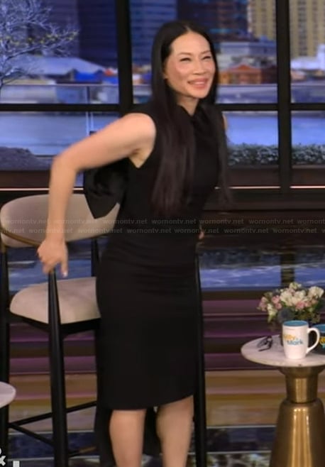 Lucy Liu’s black bow back dress on Live with Kelly and Mark