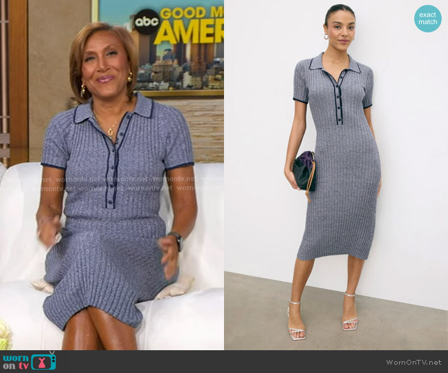 Luxely Grey Ribbed Knit Midi Dress worn by Robin Roberts on Good Morning America