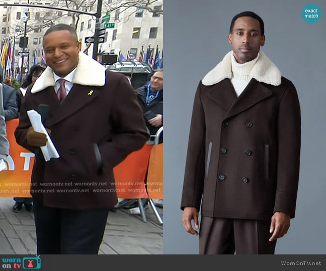 Mackage Cole Wool Double-breasted Jacket with Shearling Collar in Coffee worn by Craig Melvin on Today