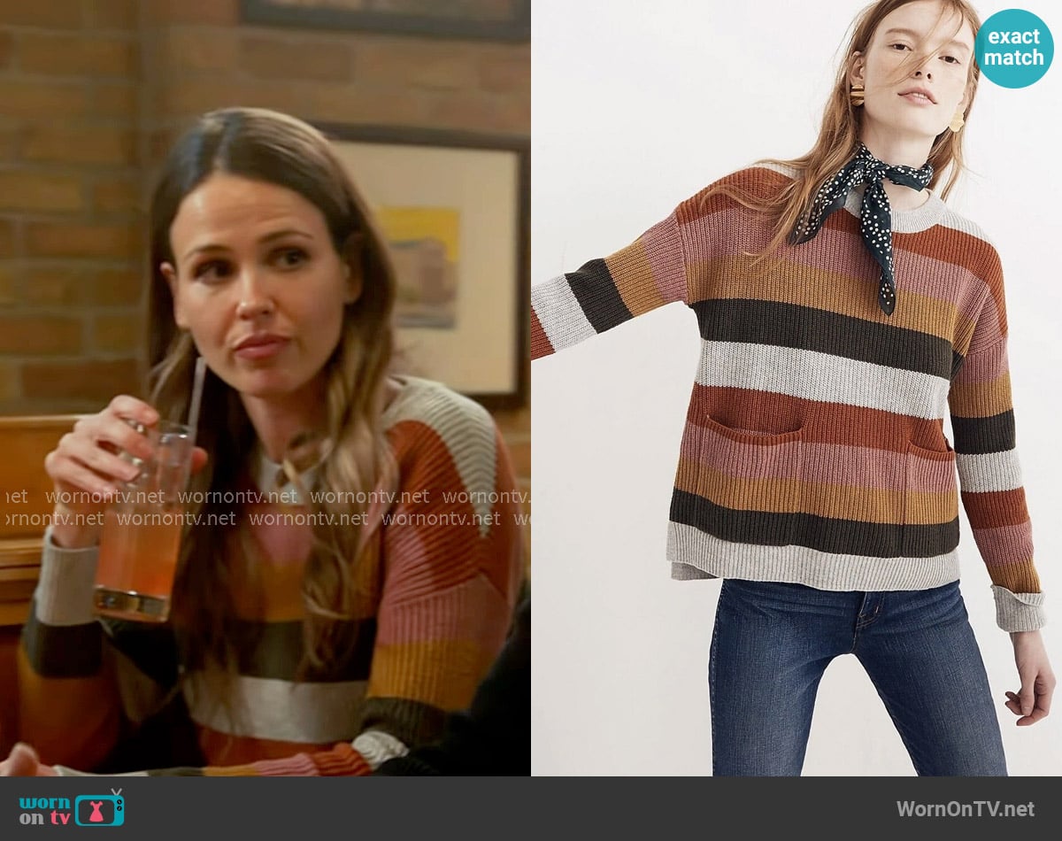 Madewell Patch Pocket Pullover Sweater in Walton Stripe worn by Lyla 'Lizzy' Novak (Jocelyn Hudon) on Chicago Fire