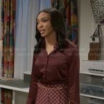 Madison’s burgundy button down blouse and printed pants on Beyond the Gates