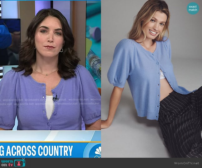 Maeve Puff-Sleeve Cashmere Cardigan Sweater worn by Liz Kreutz on Today