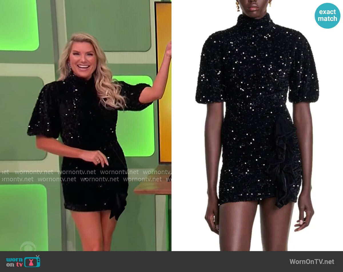Maje Requinou Velvet Sequined Mini Dress worn by Rachel Reynolds on The Price is Right