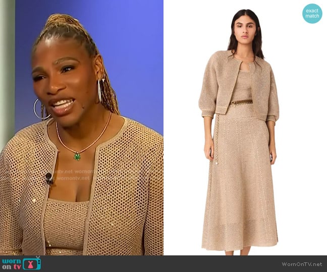 Maje Rhinestone Knit Maxi Dressand Cardigan worn by Serena Williams on Access Hollywood