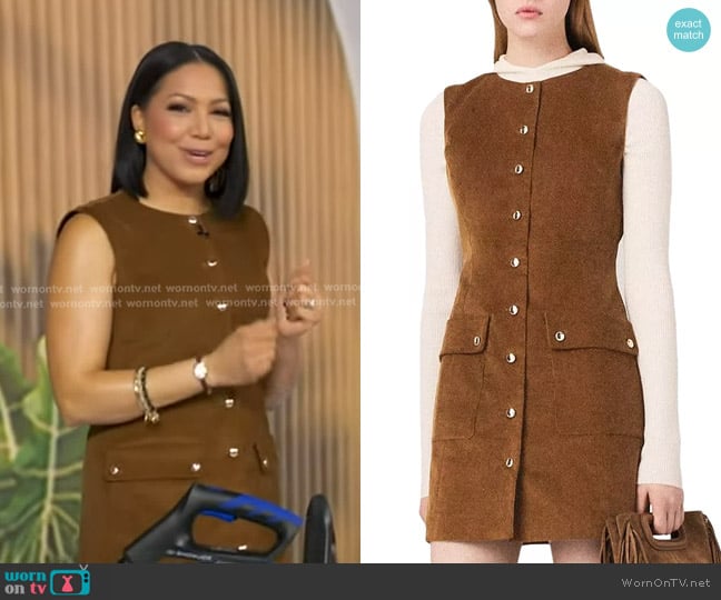 Maje Rubelle Corduroy Dress in Camel worn by Stephanie Ramos on Good Morning America