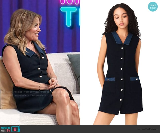 Maje Tweed dress with denim details worn by Kit Hoover on Access Hollywood