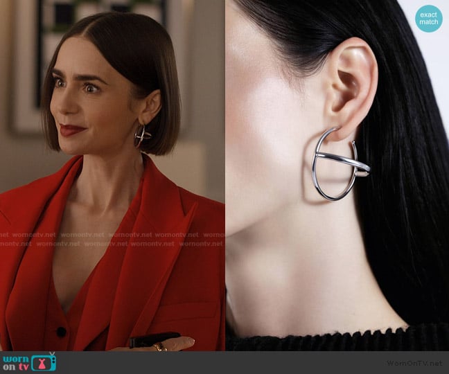 Mam Silver Hoop Semi Cercle Earrings worn by Emily Cooper (Lily Collins) on Emily in Paris