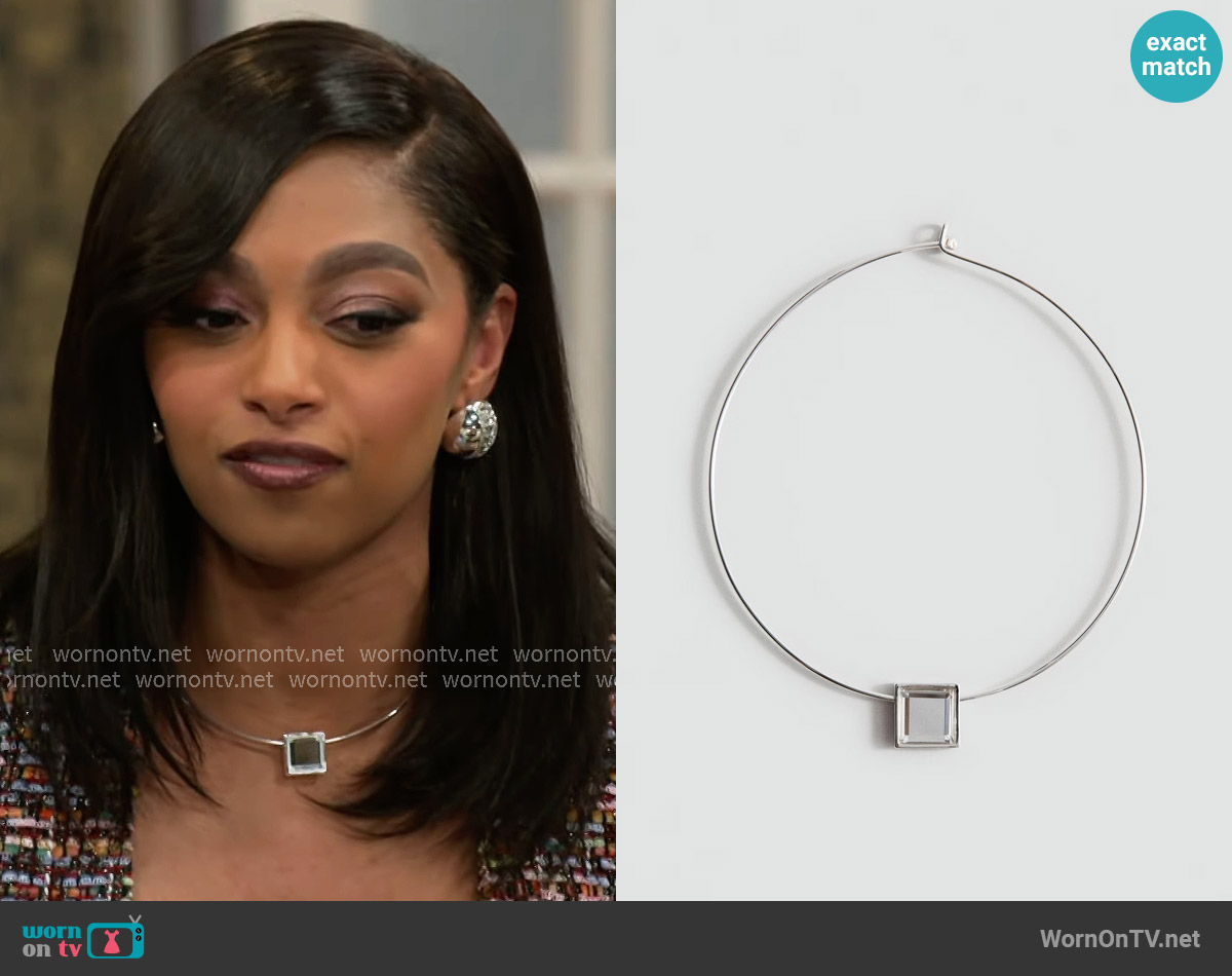 Mango Rigid collar with crystal embellishments worn by Kat Richardson (Colby Muhammad) on Beyond the Gates