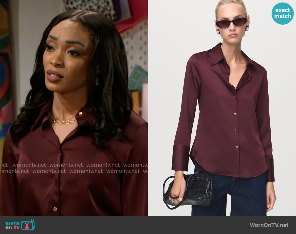 Mango Satin finish flowy shirt worn by Madison Montgomery (Kenjah) on Beyond the Gates