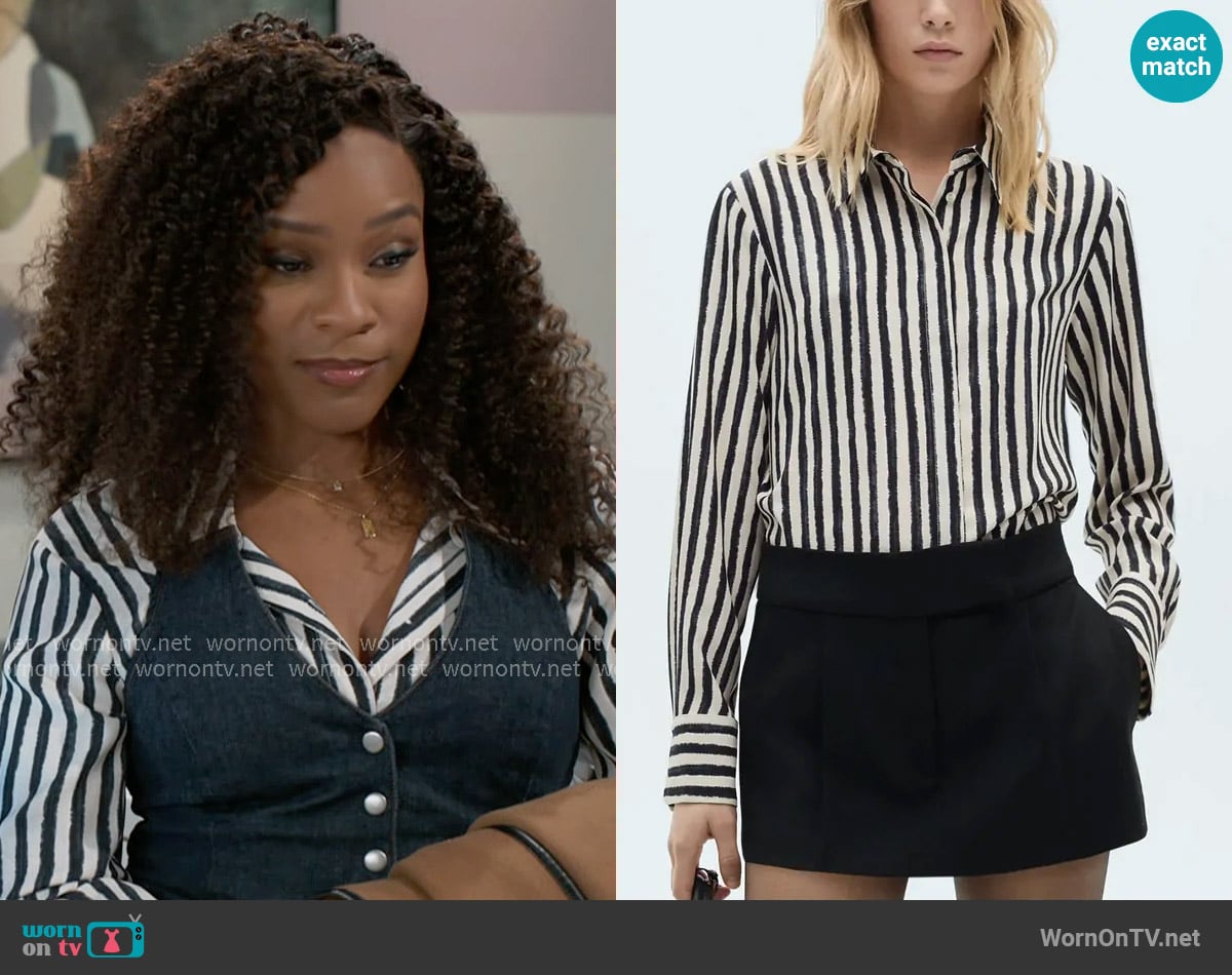 Mango Stripe Button Front Shirt worn by Naomi Hamilton Hawthorne (Arielle Prepetit) on Beyond the Gates