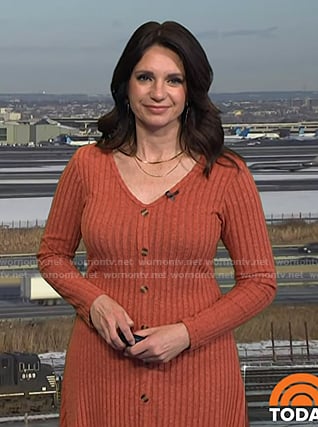 Maria's orange ribbed v-neck sweater dress on Today