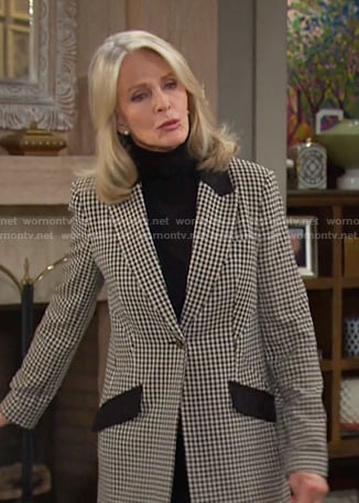 Marlena's black check long blazer on Days of our Lives